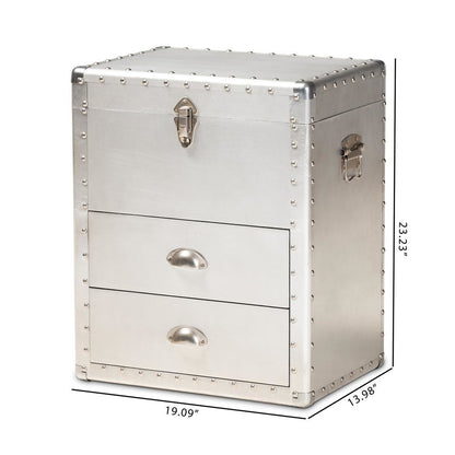 Serge French Industrial Silver Metal 2-Drawer Accent Storage Cabinet