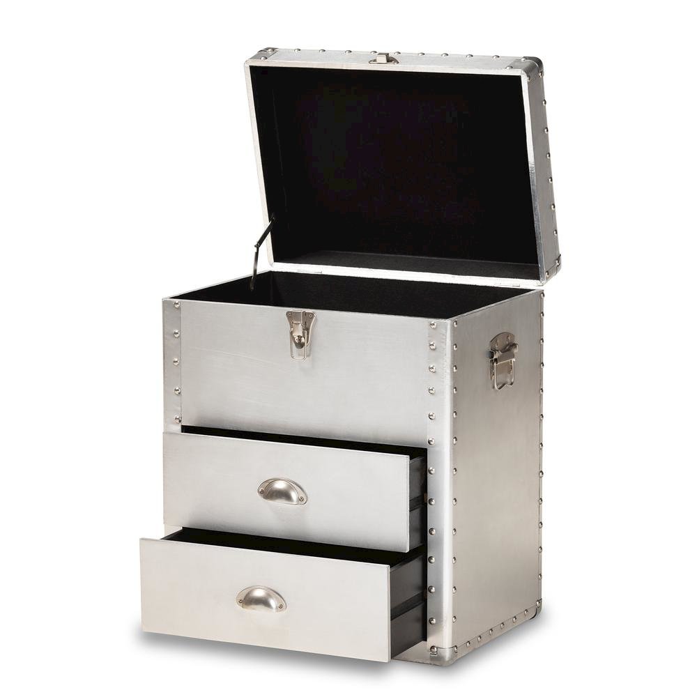 Serge French Industrial Silver Metal 2-Drawer Accent Storage Cabinet