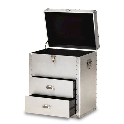 Serge French Industrial Silver Metal 2-Drawer Accent Storage Cabinet