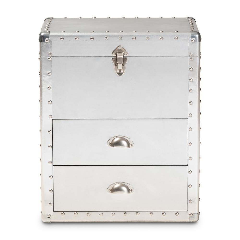 Serge French Industrial Silver Metal 2-Drawer Accent Storage Cabinet