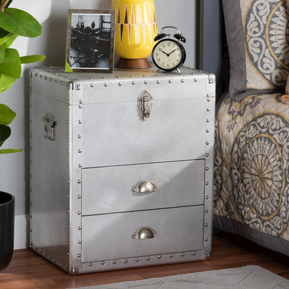 Serge French Industrial Silver Metal 2-Drawer Accent Storage Cabinet