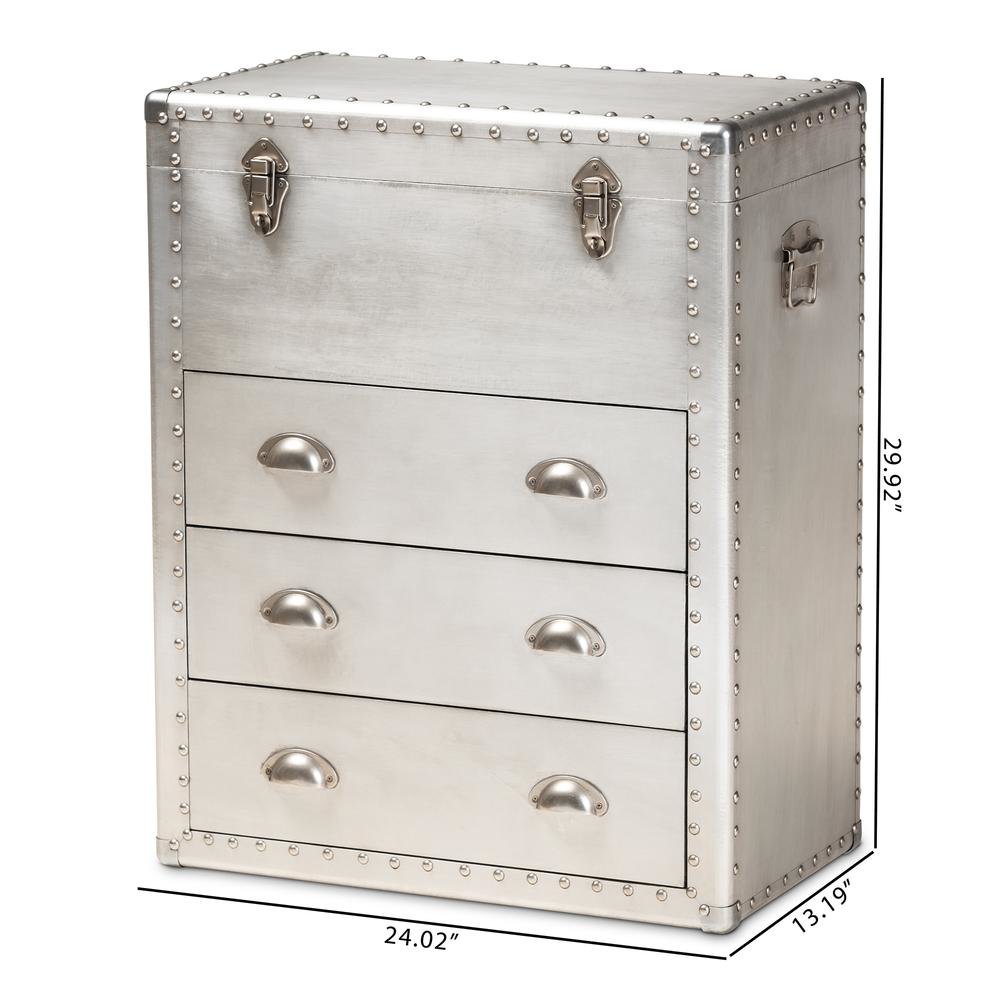 Serge French Industrial Silver Metal 3-Drawer Accent Storage Cabinet
