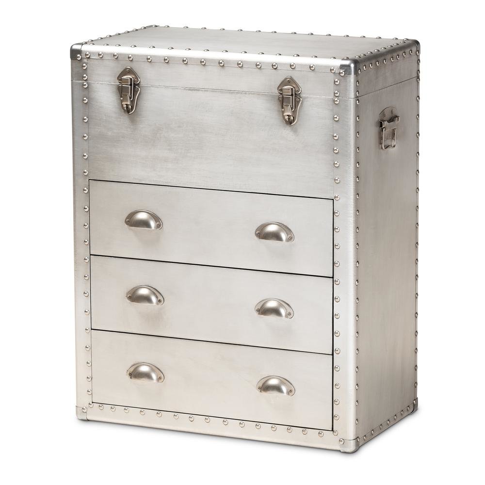 Serge French Industrial Silver Metal 3-Drawer Accent Storage Cabinet