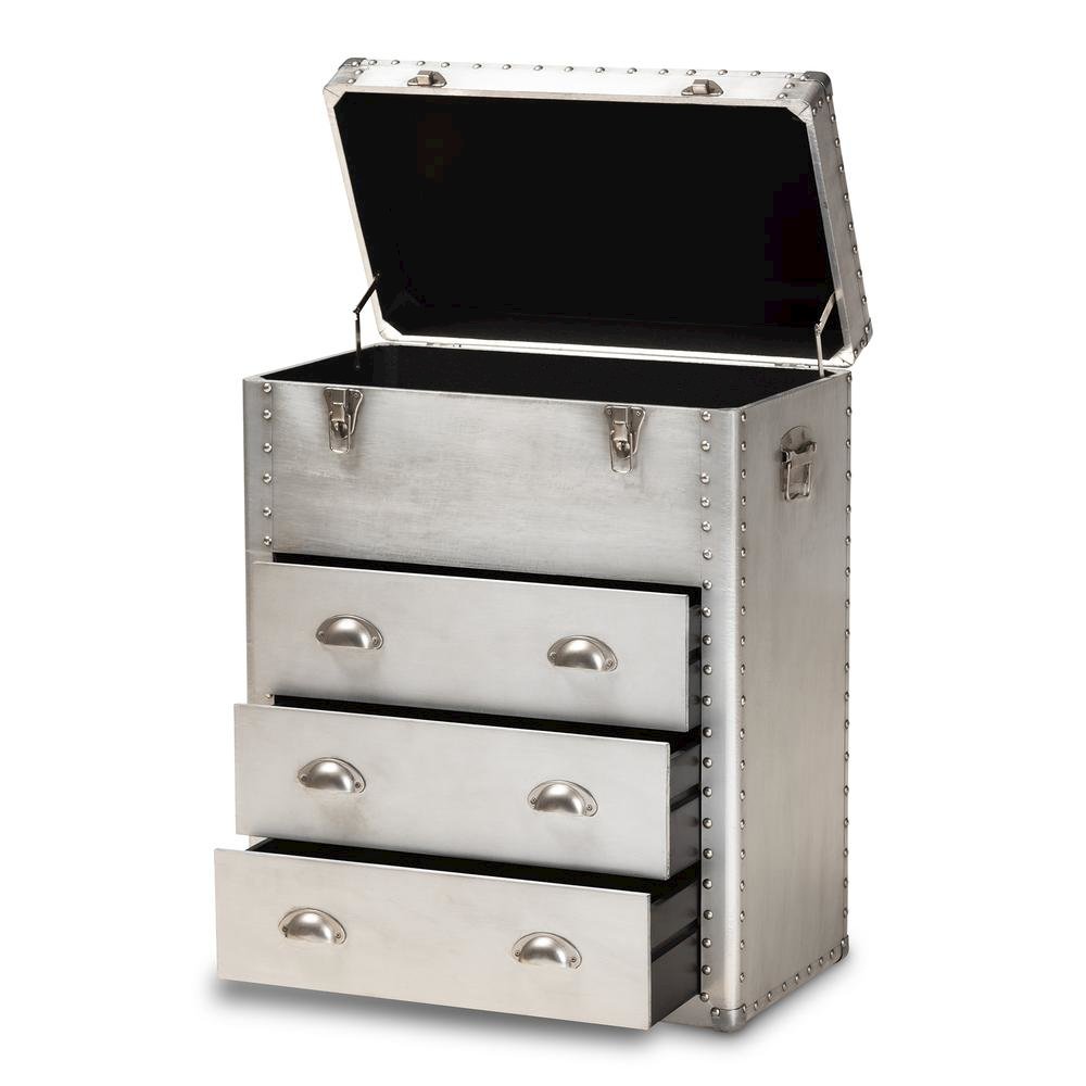 Serge French Industrial Silver Metal 3-Drawer Accent Storage Cabinet