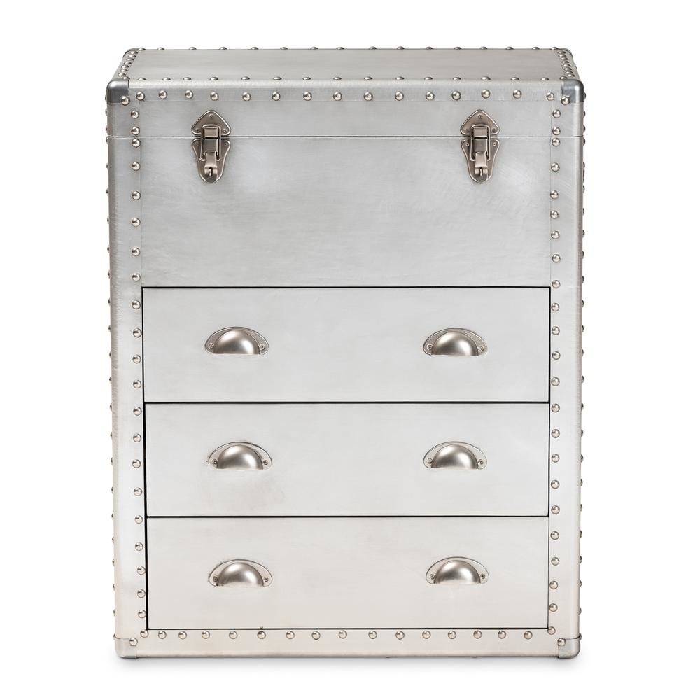 Serge French Industrial Silver Metal 3-Drawer Accent Storage Cabinet