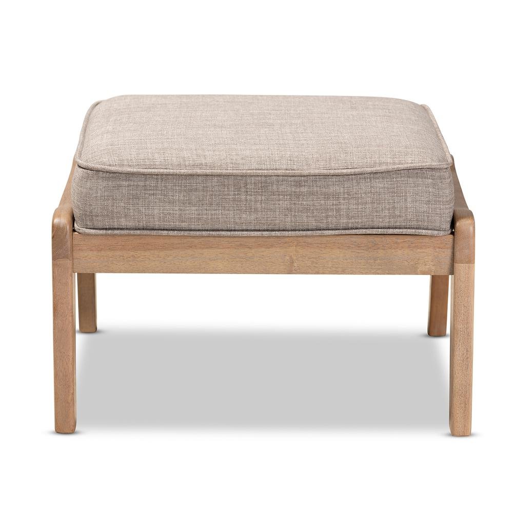 Light Grey Fabric Upholstered Antique Oak Finished Wood Ottoman