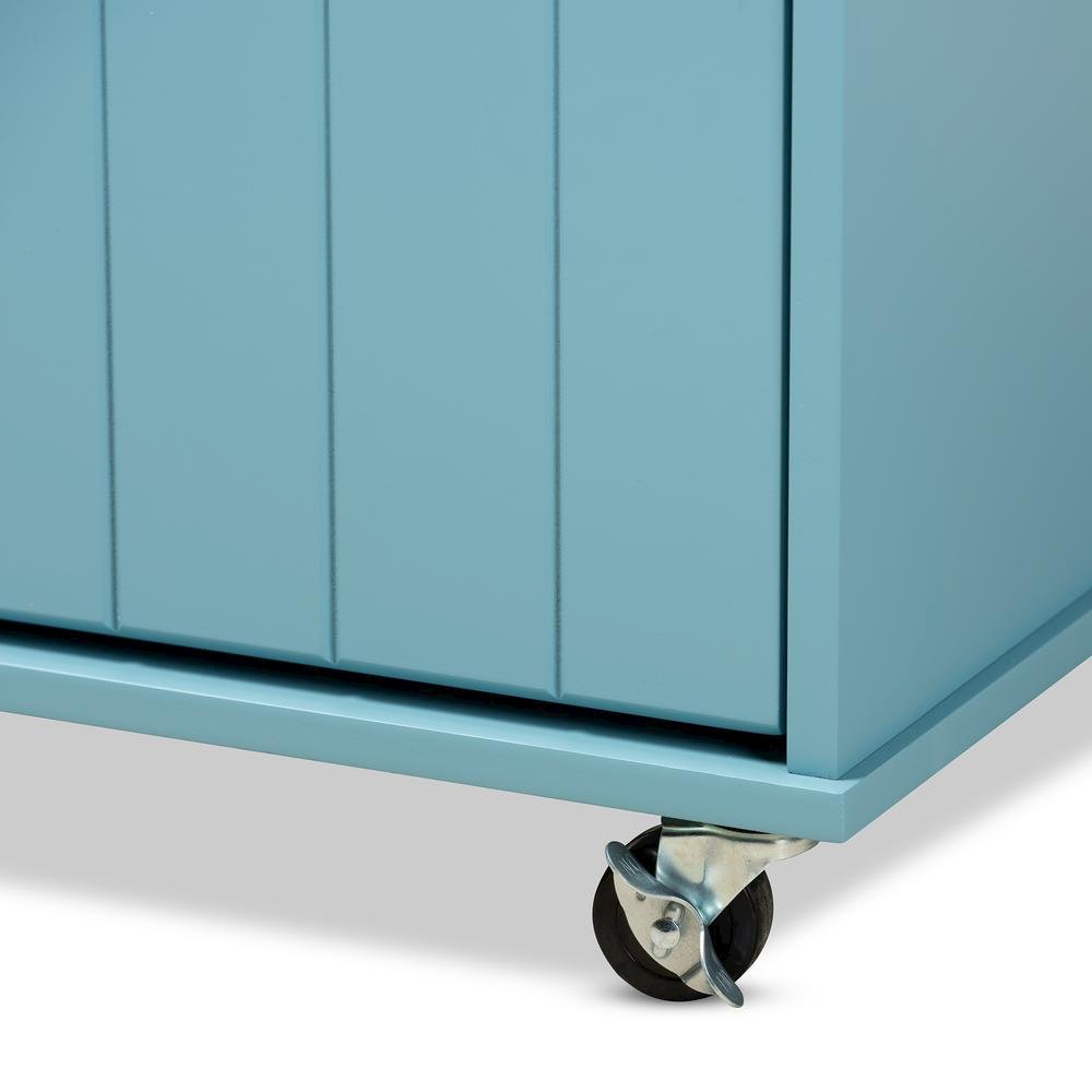 Liona Modern and Contemporary Sky Blue Finished Wood Kitchen Storage Cart
