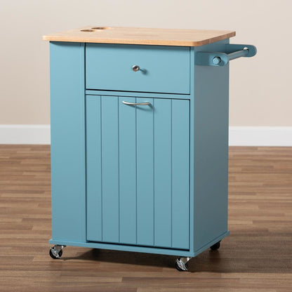 Liona Modern and Contemporary Sky Blue Finished Wood Kitchen Storage Cart