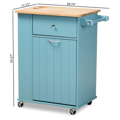 Liona Modern and Contemporary Sky Blue Finished Wood Kitchen Storage Cart