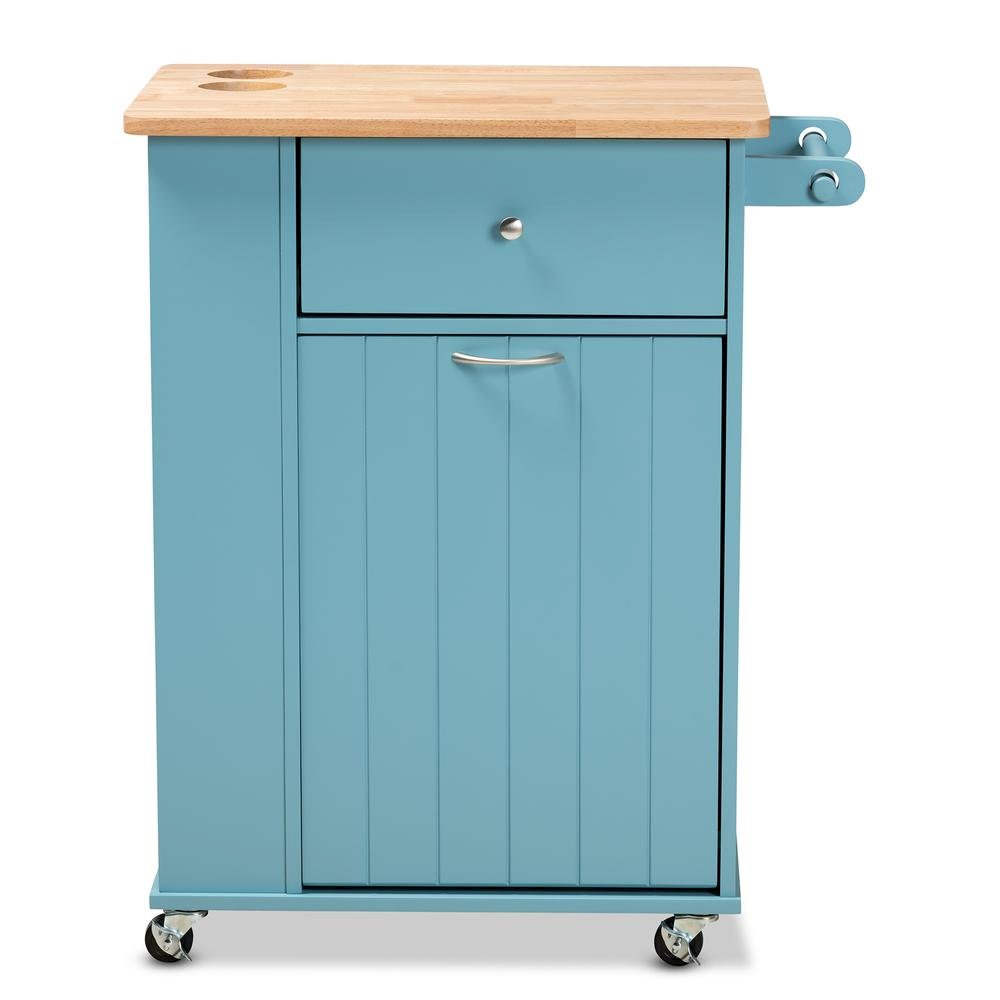 Liona Modern and Contemporary Sky Blue Finished Wood Kitchen Storage Cart