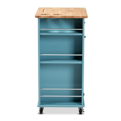 Liona Modern and Contemporary Sky Blue Finished Wood Kitchen Storage Cart