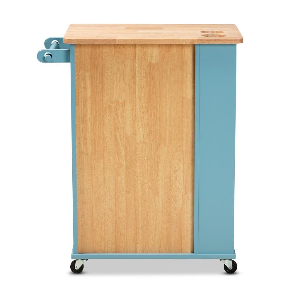 Liona Modern and Contemporary Sky Blue Finished Wood Kitchen Storage Cart