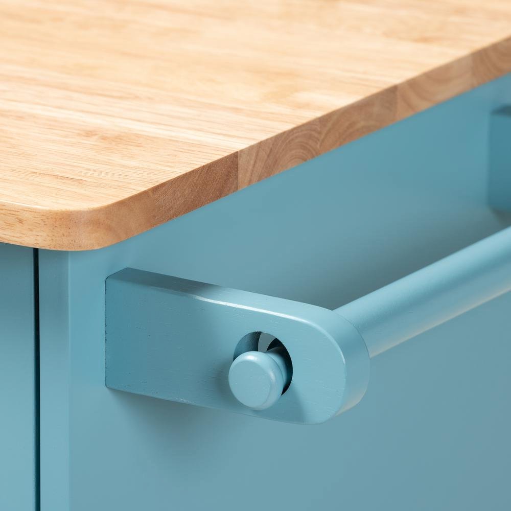 Liona Modern and Contemporary Sky Blue Finished Wood Kitchen Storage Cart