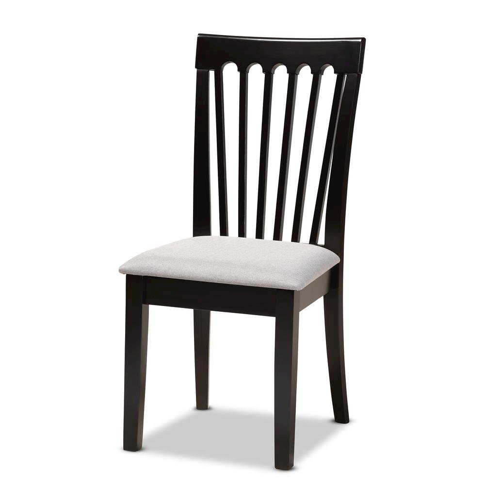 Grey Fabric Upholstered and Dark Brown Finished Wood 7-Piece Dining Set