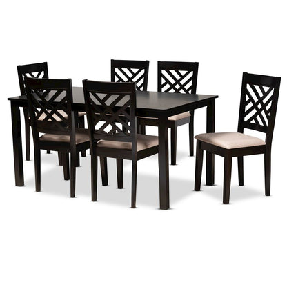 Sand Fabric Upholstered Espresso Brown Finished Wood 7-Piece Dining Set