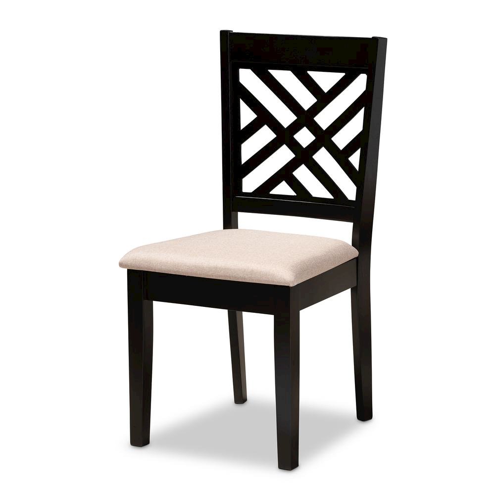 Sand Fabric Upholstered Espresso Brown Finished Wood 7-Piece Dining Set