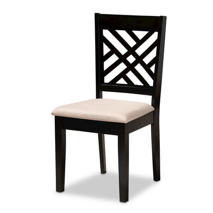 Sand Fabric Upholstered Espresso Brown Finished Wood 7-Piece Dining Set