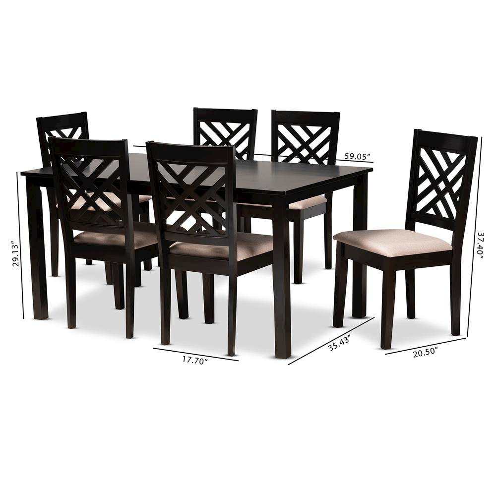 Sand Fabric Upholstered Espresso Brown Finished Wood 7-Piece Dining Set