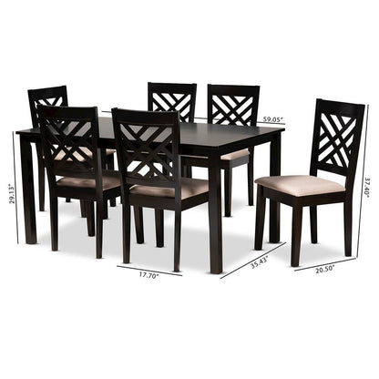 Sand Fabric Upholstered Espresso Brown Finished Wood 7-Piece Dining Set