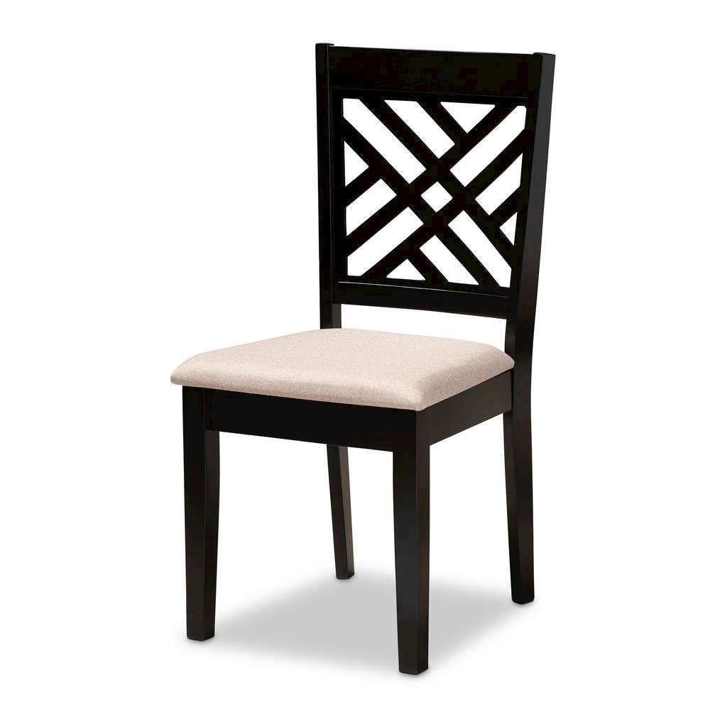 Sand Fabric Upholstered and Dark Brown Finished Wood 7-Piece Dining Set