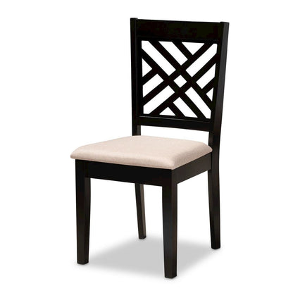 Sand Fabric Upholstered and Dark Brown Finished Wood 7-Piece Dining Set