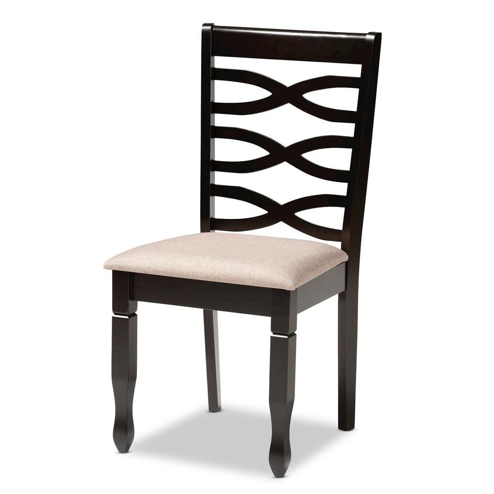 Sand Fabric Upholstered Dark Brown Finished Wood 7-Piece Dining Set