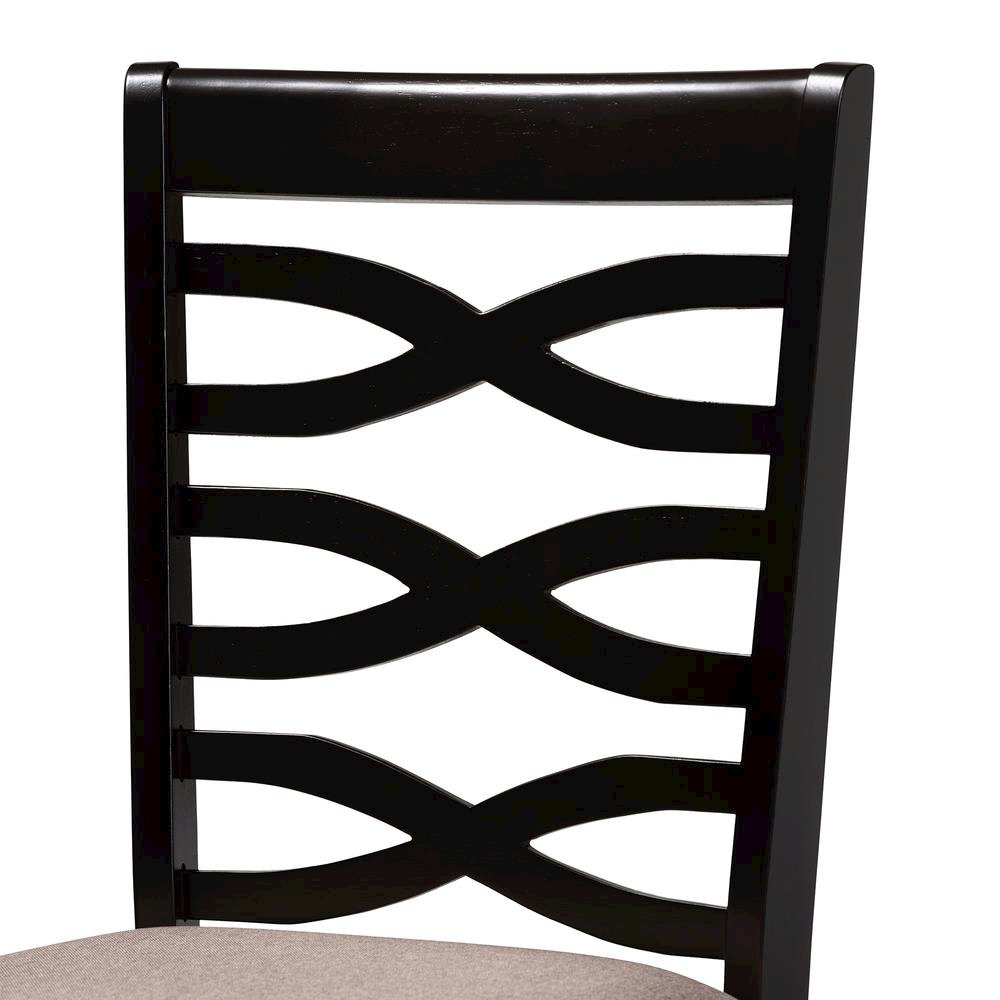 Sand Fabric Upholstered Dark Brown Finished 2-Piece Wood Dining Chair Set
