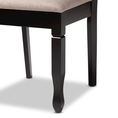 Sand Fabric Upholstered Dark Brown Finished 2-Piece Wood Dining Chair Set