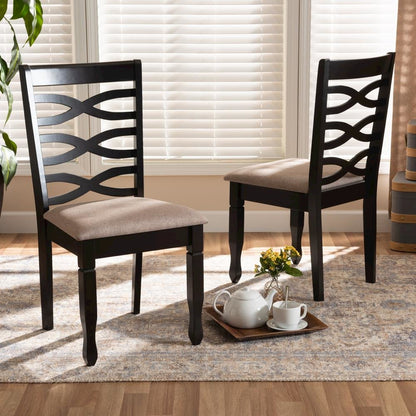 Sand Fabric Upholstered Dark Brown Finished 2-Piece Wood Dining Chair Set