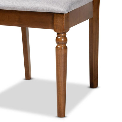 Grey Fabric Upholstered and Walnut Brown Finished Wood 7-Piece Dining Set