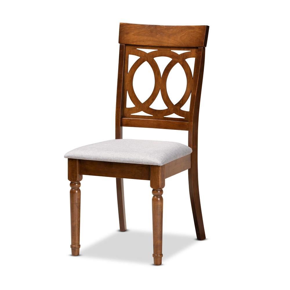 Grey Fabric Upholstered and Walnut Brown Finished Wood 7-Piece Dining Set
