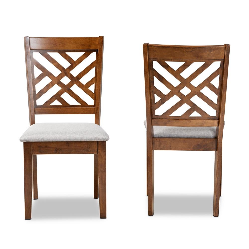 Grey Fabric Upholstered and Walnut Brown Finished Wood 2-Piece Dining Chair Set