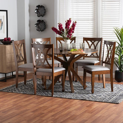 Maya Modern Grey Fabric and Walnut Brown Finished Wood 7-Piece Dining Set