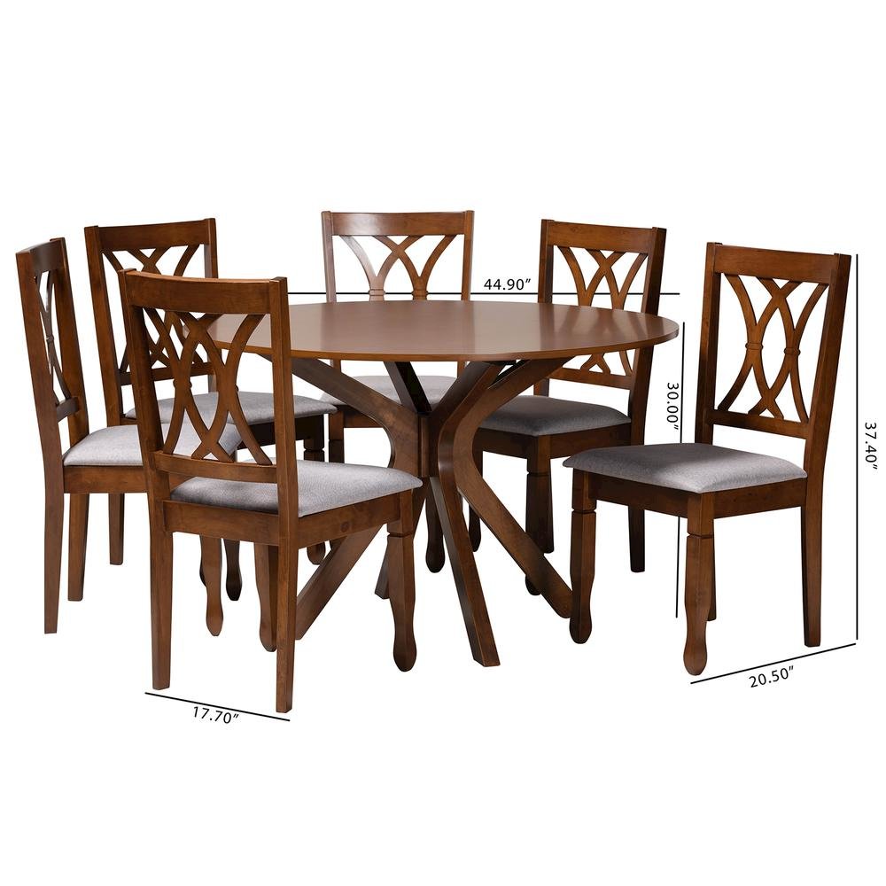 Maya Modern Grey Fabric and Walnut Brown Finished Wood 7-Piece Dining Set