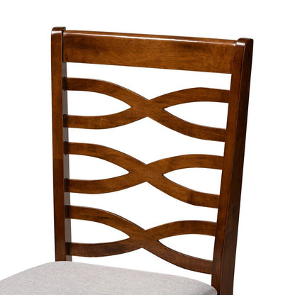 Grey Fabric Upholstered and Walnut Brown Finished Wood 7-Piece Dining Set