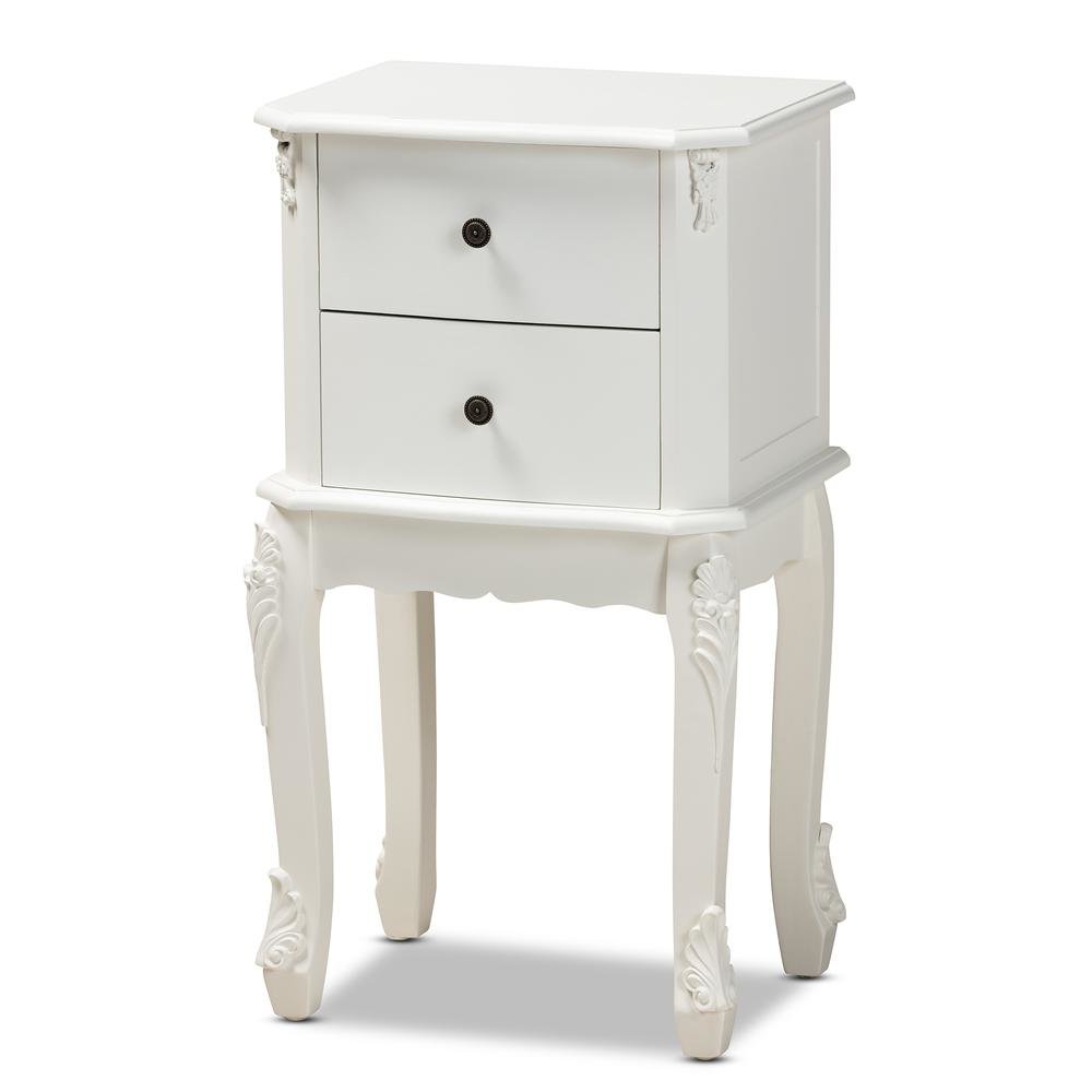 Sophia Classic and Traditional French White Finished Wood 2-Drawer End Table