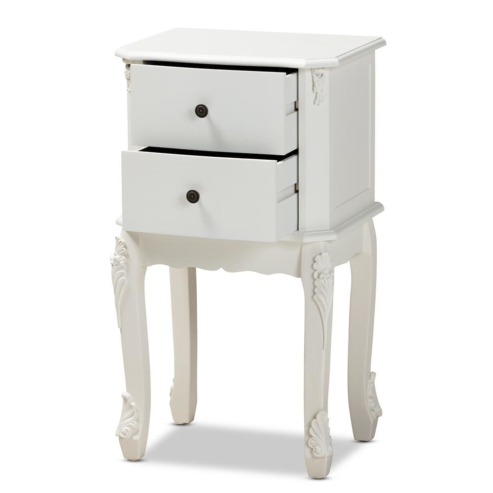 Sophia Classic and Traditional French White Finished Wood 2-Drawer End Table