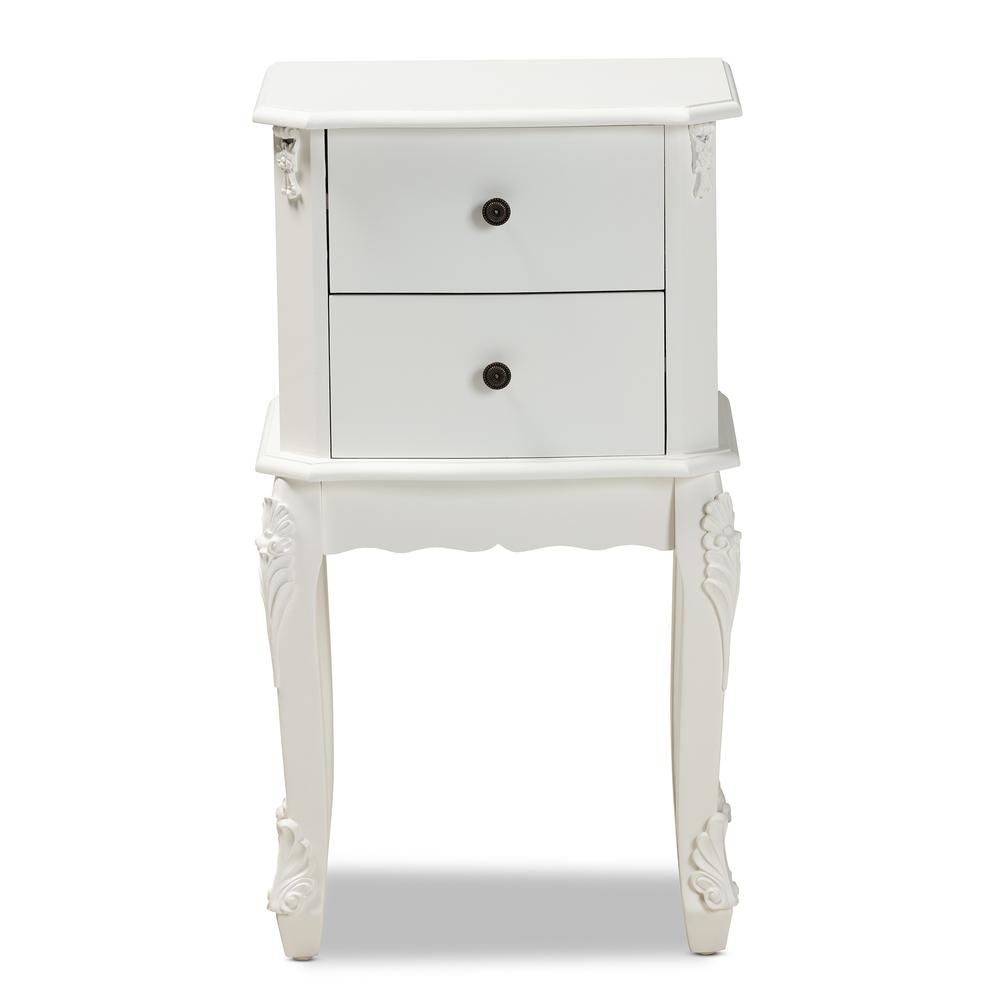 Sophia Classic and Traditional French White Finished Wood 2-Drawer End Table