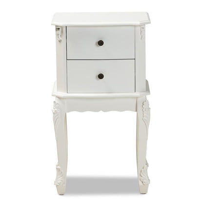 Sophia Classic and Traditional French White Finished Wood 2-Drawer End Table
