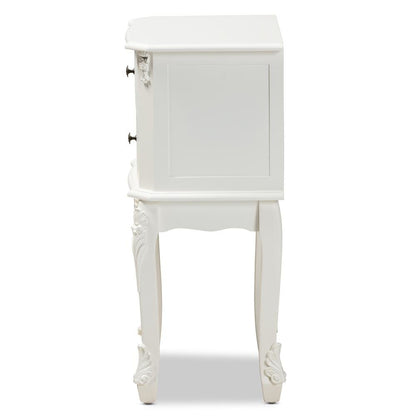 Sophia Classic and Traditional French White Finished Wood 2-Drawer End Table