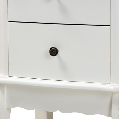 Sophia Classic and Traditional French White Finished Wood 2-Drawer End Table