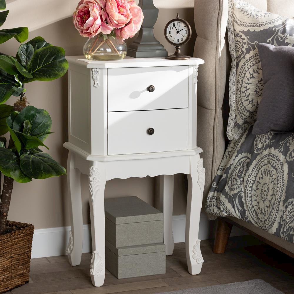 Sophia Classic and Traditional French White Finished Wood 2-Drawer End Table
