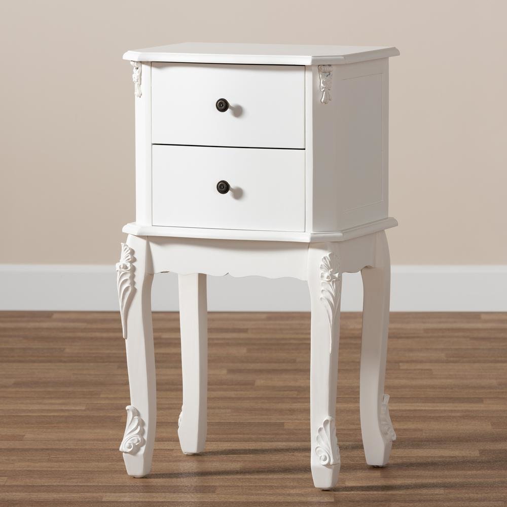 Sophia Classic and Traditional French White Finished Wood 2-Drawer End Table