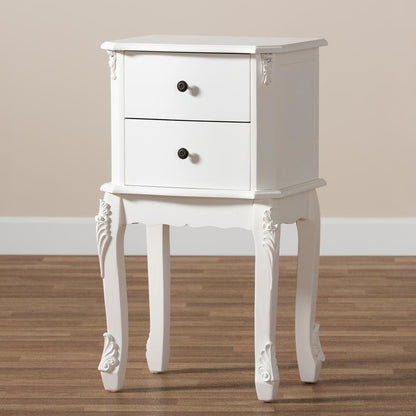 Sophia Classic and Traditional French White Finished Wood 2-Drawer End Table
