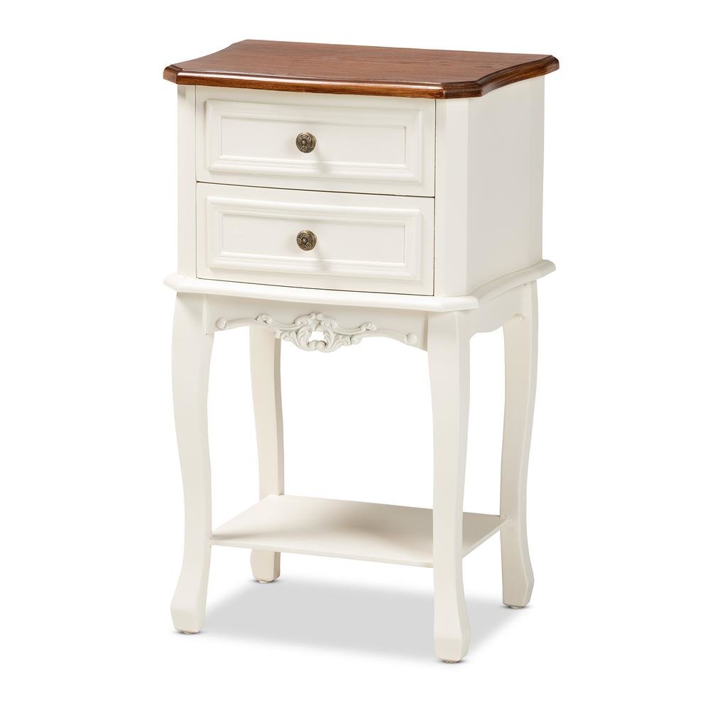 Darla Classic and Traditional French White and Cherry Brown Finished Wood 2-Drawer Nightstand