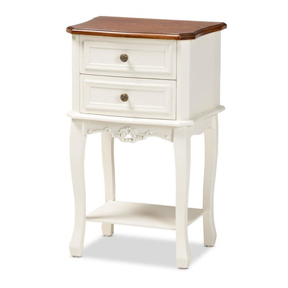 Darla Classic and Traditional French White and Cherry Brown Finished Wood 2-Drawer Nightstand