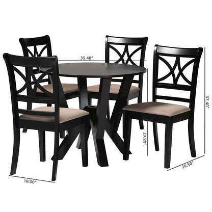 Mari Modern Beige Fabric and Dark Brown Finished Wood 5-Piece Dining Set