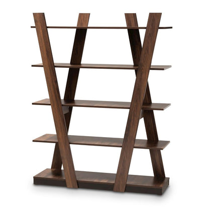 Michio Modern and Contemporary Walnut Brown Finished 5-Tier Wood Display Shelf