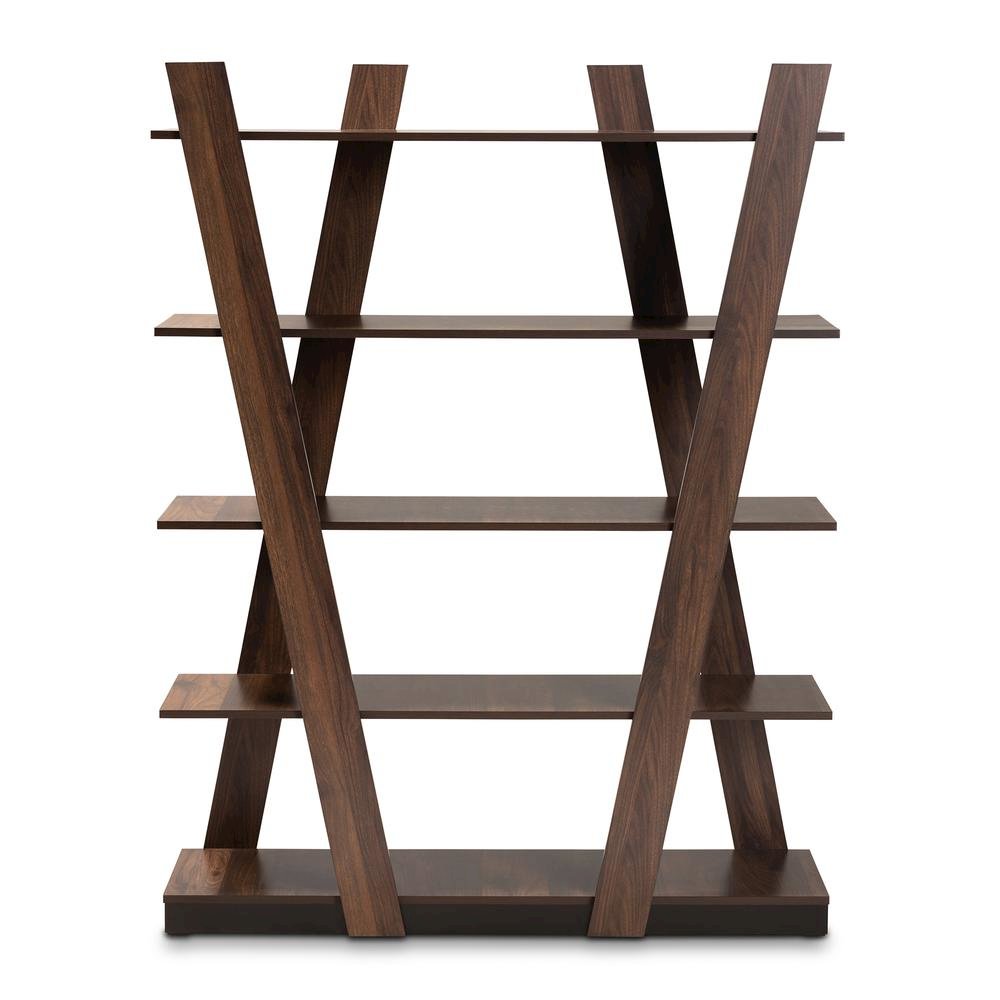 Michio Modern and Contemporary Walnut Brown Finished 5-Tier Wood Display Shelf