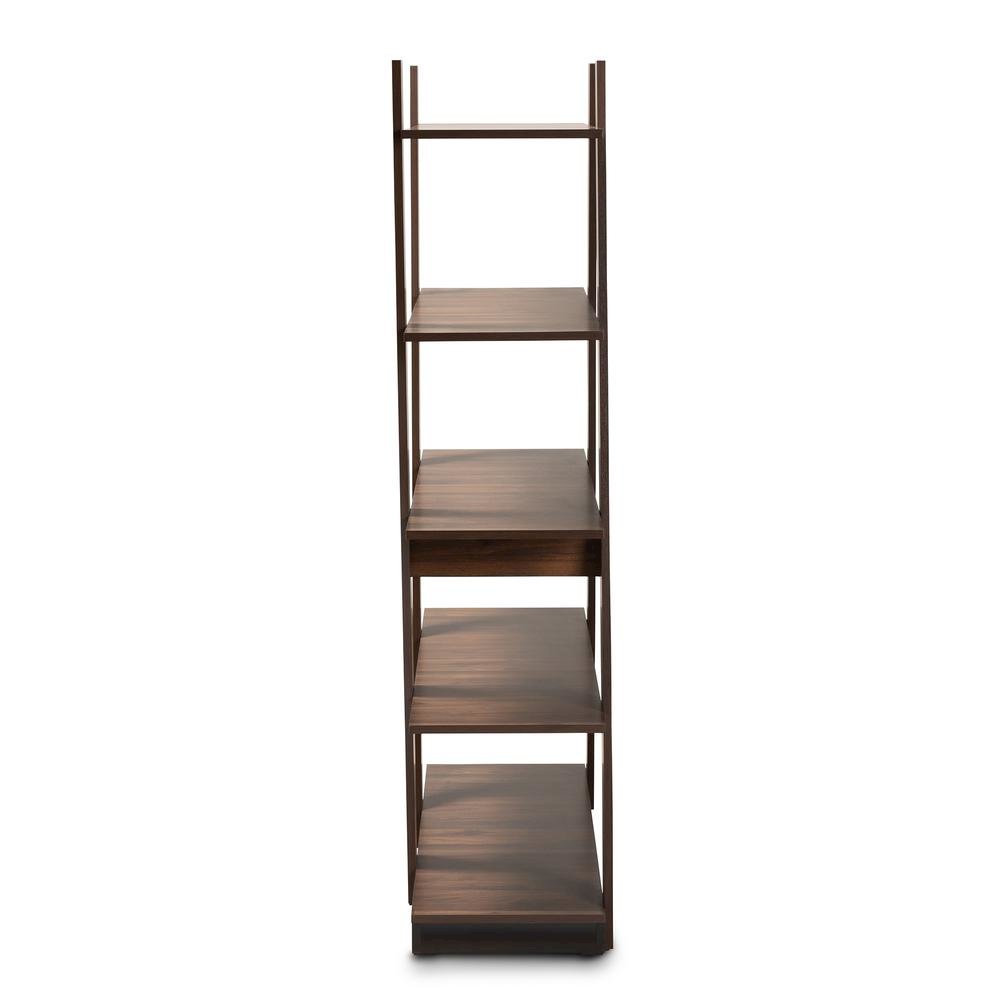 Michio Modern and Contemporary Walnut Brown Finished 5-Tier Wood Display Shelf